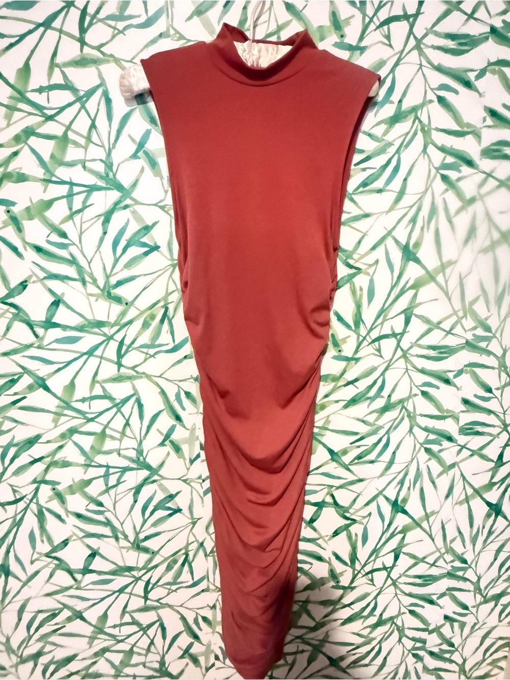 SHEIN Sleek Rust Red Ruched Maxi Dress